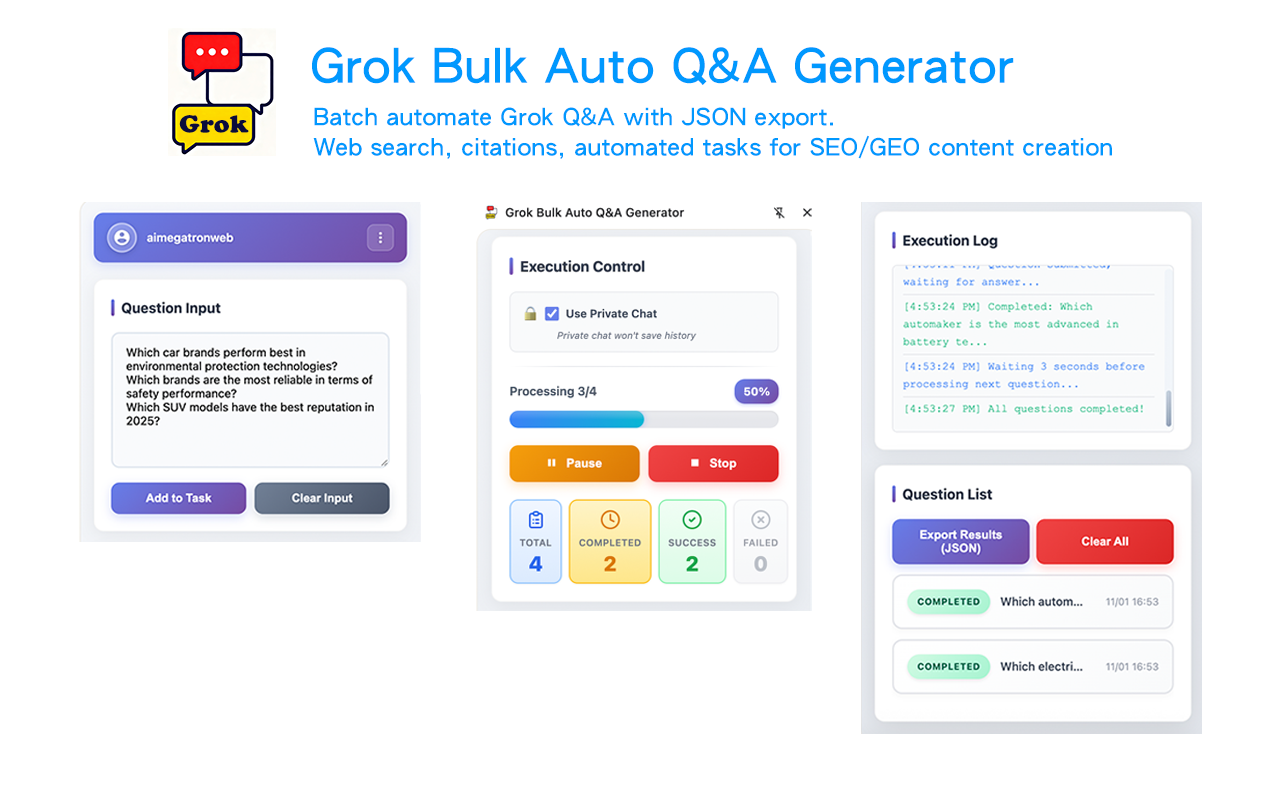 Grok Bulk Q&A Generator Interface Screenshot